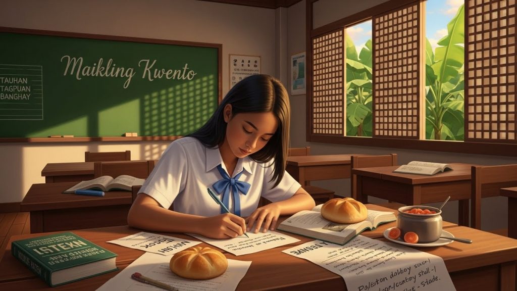 A learner writing a short story or maikling kwento